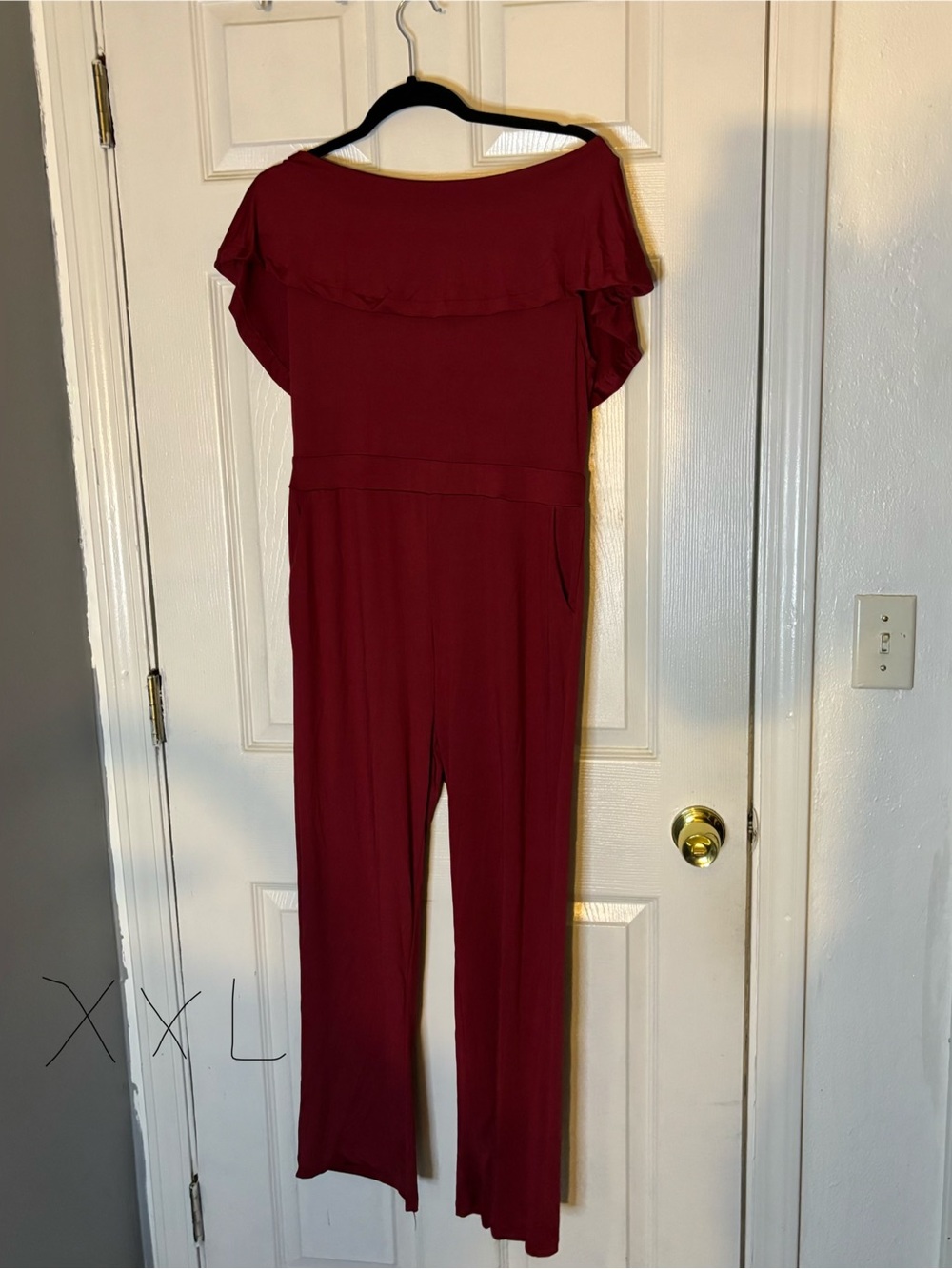 Off-Shoulder Wide-Leg Jumpsuit in Burgundy
